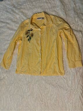 Women’s National Vintage Embroidered Sunflower Button Up Top Size Large Plaid